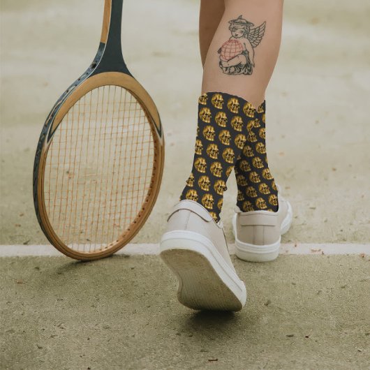 ゴールデンスカルカッコいいラグジュアリーブラックゴシックハロウィーン ソックス