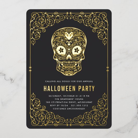 ゴールデンスカルハローウィンパーティ 箔招待状 (正面)