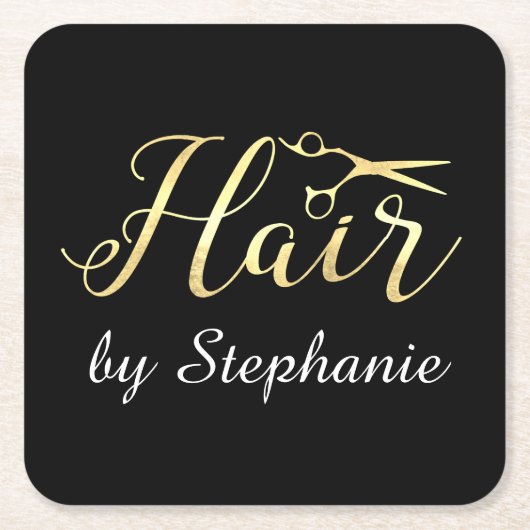 ゴールデンスクリプトシザーズヘアスタイリストヘアサロン スクエアペーパーコースター (正面)