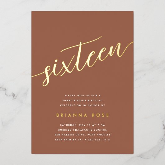 ゴールデンスクリプトスイート16誕生日パーティー 箔招待状 (正面)