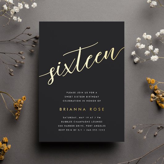 ゴールデンスクリプトスイート16誕生日パーティー 箔招待状