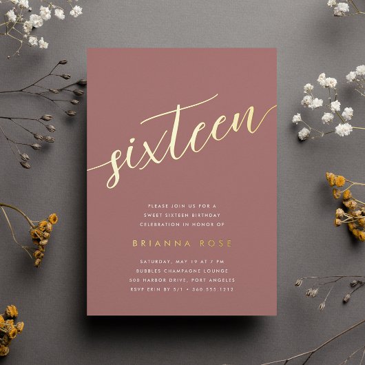 ゴールデンスクリプトスイート16誕生日パーティー 箔招待状