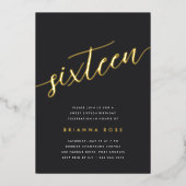 ゴールデンスクリプトスイート16誕生日パーティー 箔招待状 (正面)