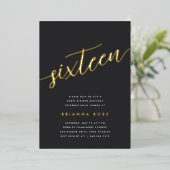ゴールデンスクリプトスイート16誕生日パーティー 箔招待状 (立ち正面)