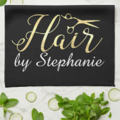 ゴールデンスクリプトハサミヘアスタイリストのヘアサロン キッチンタオル (折り畳み)