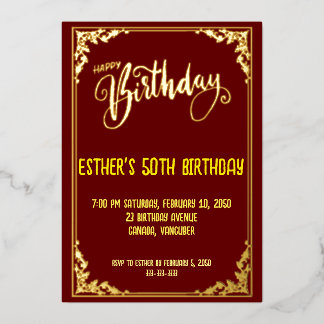 ゴールデンスクリプトバースデーパーティーフォイル招待状 箔シーズンカード