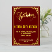 ゴールデンスクリプトバースデーパーティーフォイル招待状 箔シーズンカード (立ち正面)