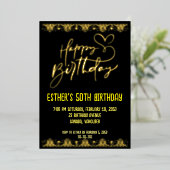 ゴールデンスクリプトバースデーパーティーフォイル招待状 箔シーズンカード (立ち正面)