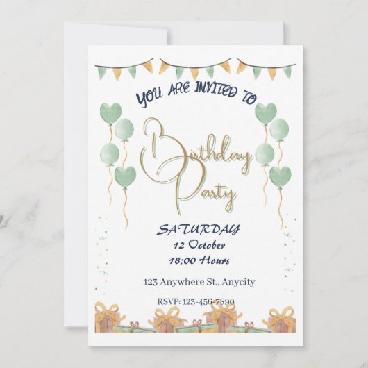 ゴールデンスクリプト誕生日パパーソナライズされたーティ 招待状 (正面)