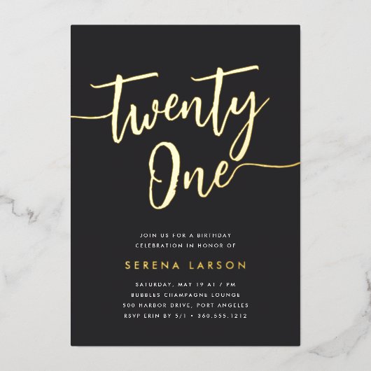 ゴールデンスクリプト21歳の誕生日パーティー 箔招待状 (正面)