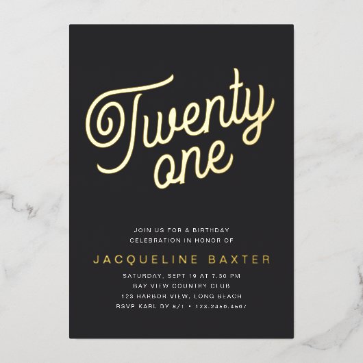 ゴールデンスクリプト21歳の誕生日パーティー 箔招待状 (正面)