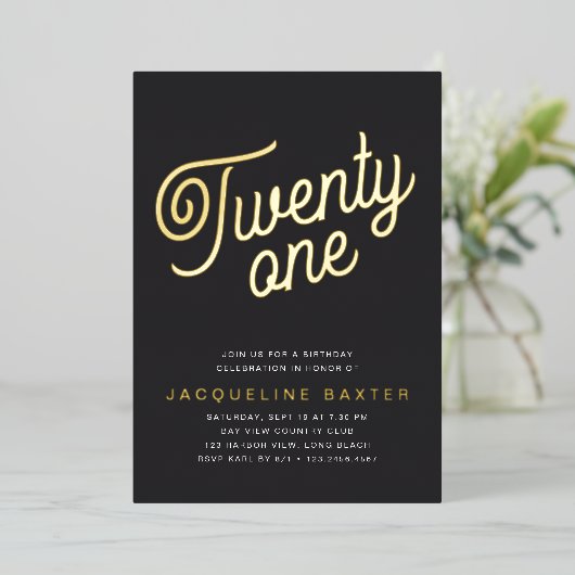 ゴールデンスクリプト21歳の誕生日パーティー 箔招待状 (立ち正面)
