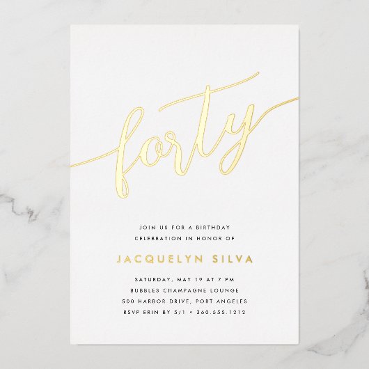 ゴールデンスクリプト40th誕生日パーティー 箔招待状 (正面)