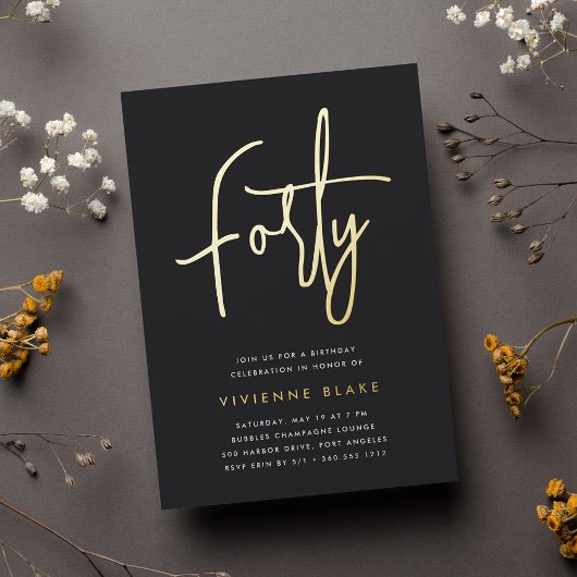 ゴールデンスクリプト40th誕生日パーティー 箔招待状