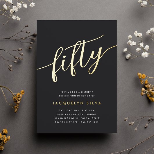 ゴールデンスクリプト50th誕生日パーティー 箔招待状