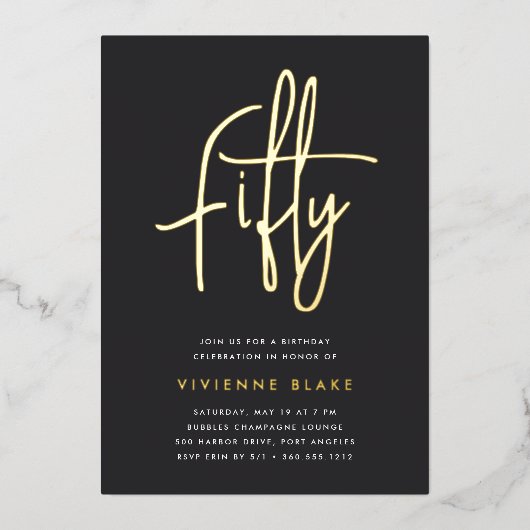 ゴールデンスクリプト50th誕生日パーティー 箔招待状 (正面)