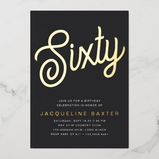 ゴールデンスクリプト60th誕生日パーティー 箔招待状 (正面)