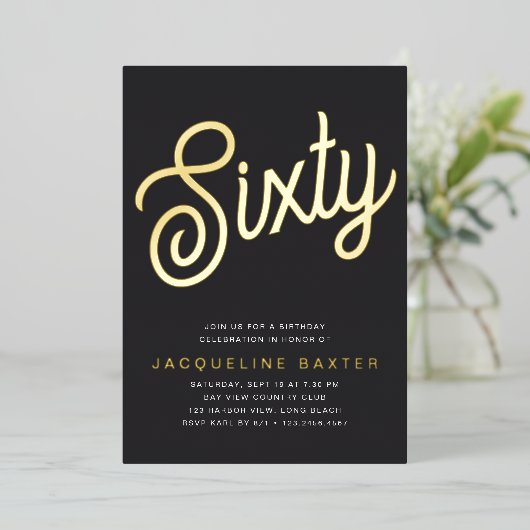 ゴールデンスクリプト60th誕生日パーティー 箔招待状 (立ち正面)
