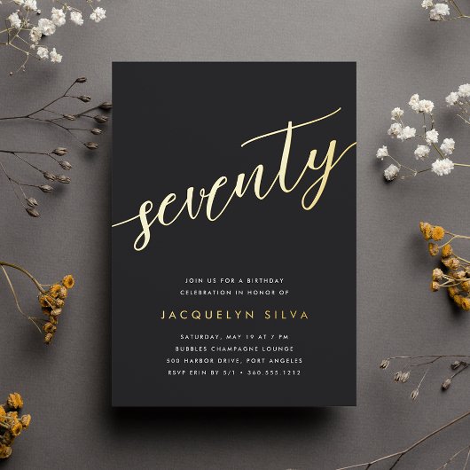 ゴールデンスクリプト70th誕生日パーティー 箔招待状