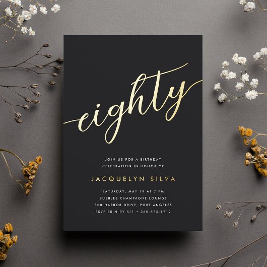 ゴールデンスクリプト80th誕生日パーティー 箔招待状