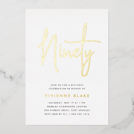 ゴールデンスクリプト90th誕生日パーティー 箔招待状 (正面)