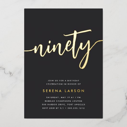 ゴールデンスクリプト90th誕生日パーティー 箔招待状 (正面)