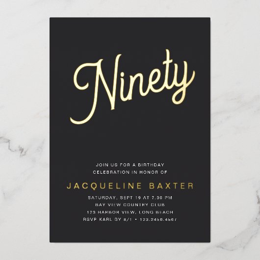 ゴールデンスクリプト90th誕生日パーティー 箔招待状 (正面)