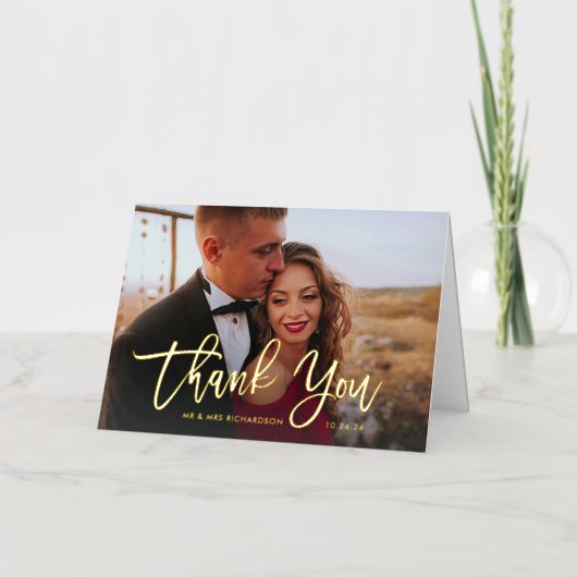 ゴールデンスクリプト |エレガントなウェディングフォトありがとうございました 箔グリーティングカード (正面)