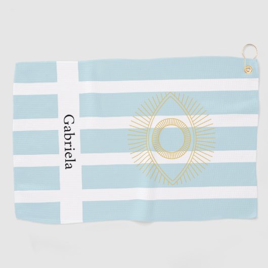 ゴールデンスタイリッシュストライプホテルソフトブルーディーンティグリークアイズ ゴルフタオル (横)
