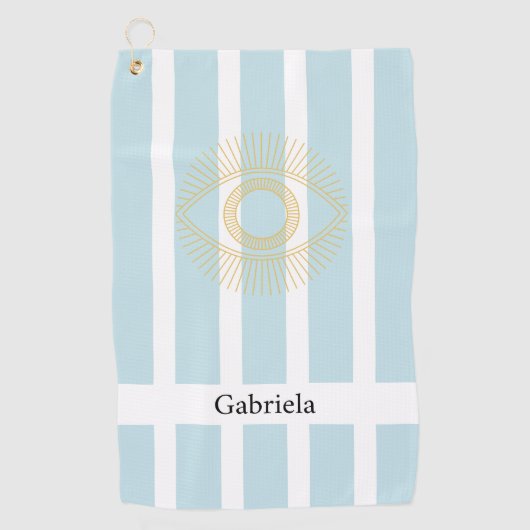 ゴールデンスタイリッシュストライプホテルソフトブルーディーンティグリークアイズ ゴルフタオル (正面)