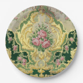 ゴールデンスタイリッシュバロック・ロココピンクローズ結婚ズ ペーパープレート (正面)