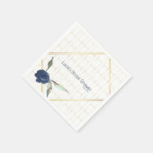 ゴールデンスタイリッシュフラムネイビーブルーフローラブライダルシャワー スタンダードカクテルナプキン (角)