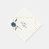 ゴールデンスタイリッシュフレームネイビーフローラブライダルシャワー スタンダードカクテルナプキン (角)