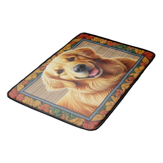 ゴールデンスタイリッシュレトリバー犬のフレカラフルーム バスマット (アングル)