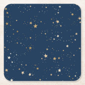 ゴールデンスターオンブルーナイトパターン スクエアペーパーコースター (正面)