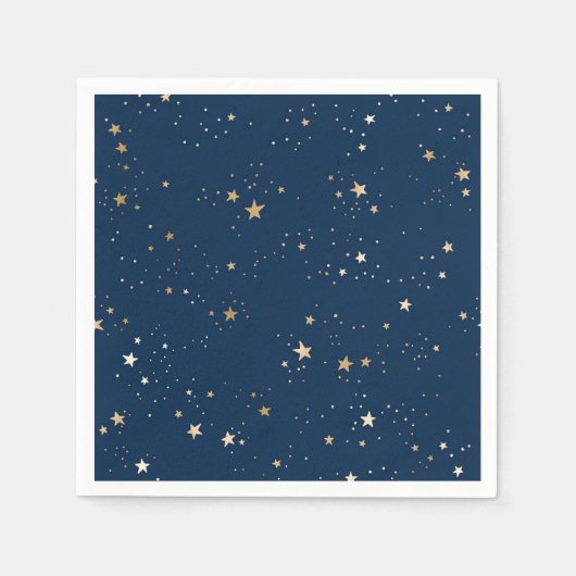 ゴールデンスターオンブルーナイトパターン スタンダードカクテルナプキン (正面)