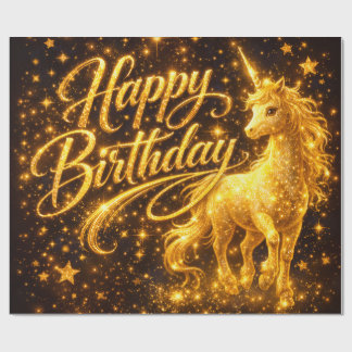 ゴールデンスターシャイン 誕生日 - ファンタジーユニコーン ラッピングペーパー