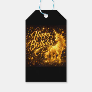 ゴールデンスターシャワー 誕生日 - ファンタジーユニコーン ギフトタグ