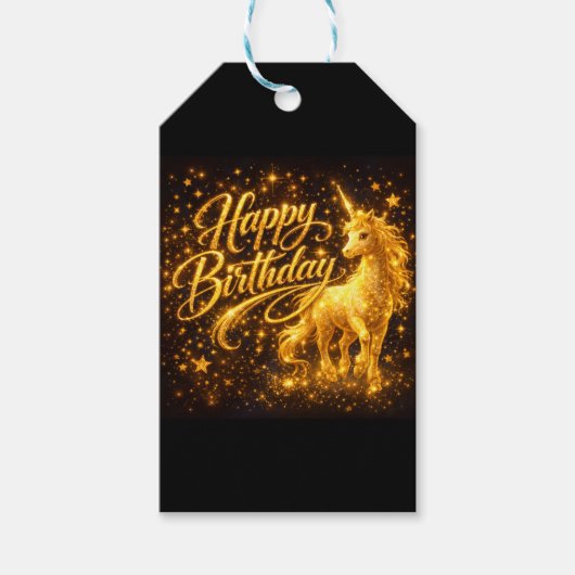 ゴールデンスターシャワー 誕生日 - ファンタジーユニコーン ギフトタグ (正面)