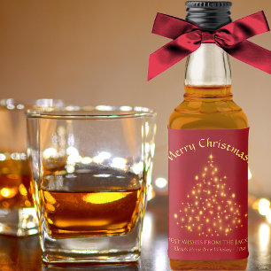 ゴールデンスターズクリスマスツリーオンレッドミニホリデー リキュールボトルラベル
