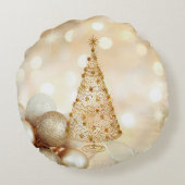 ゴールデンスターズクリスマスツリーオーナメントボール《写真》ぼけ味 ラウンドクッション (裏面)