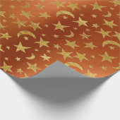 ゴールデンスターズムーンスカイメタリックコーラルオレンジ ラッピングペーパー (角)