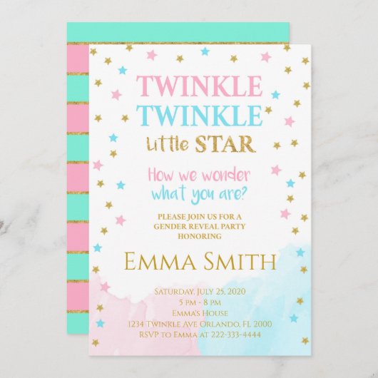 ゴールデンスターズリトルスタージェンダーリビール招待状 招待状 (正面/裏面)