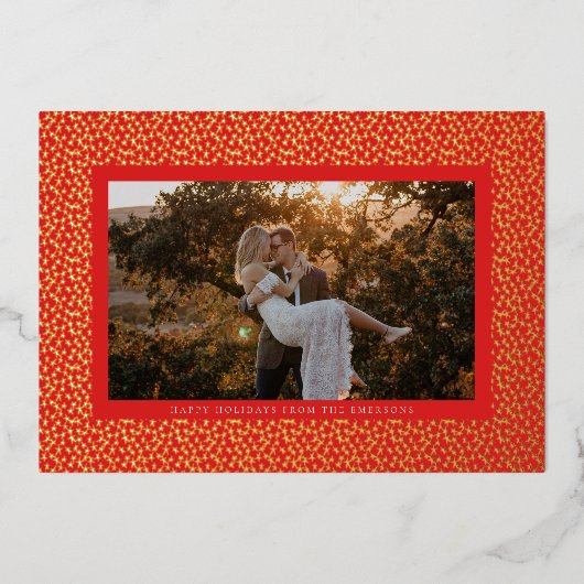 ゴールデンスターズレッドボーホフォトゴールドフォイルホリデーカード 箔シーズンカード (正面)