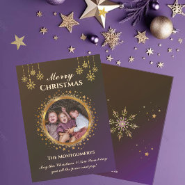 ゴールデンスターズ&スノーフレーク写真クリスマス シーズンカード