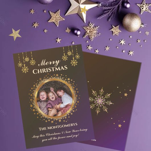 ゴールデンスターズ&スノーフレーク写真クリスマス シーズンカード