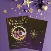 ゴールデンスターズ&スノーフレーク写真クリスマス 箔シーズンカード