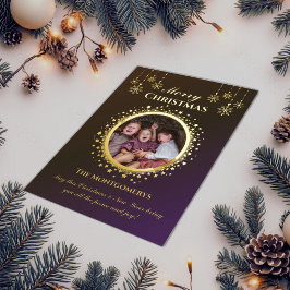 ゴールデンスターズ&スノーフレーク写真クリスマス 箔シーズンカード