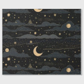 ゴールデンスターズ&ムーンナイトスカイラッピング紙 ラッピングペーパー (フラット)