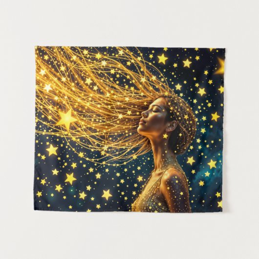 ゴールデンスターダストファッション美しいガールグロースカイ タペストリー (正面(横))